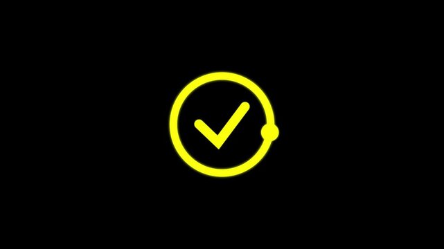 Check mark animation,yellow check mark with verified success symbol icon animation on transparent background 4k video,alpha chanel
