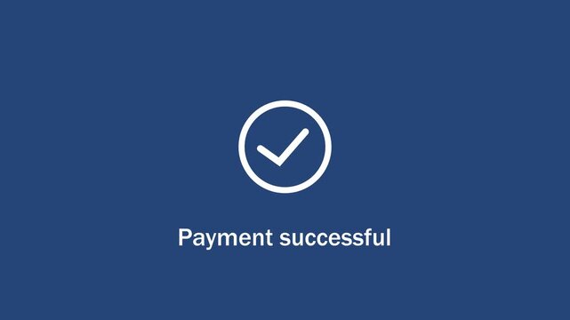 Animated payment successful confirmation screen with minimalist checkmark and smooth motion for digital e-commerce transactions, online banking interfaces, and secure mobile checkout processes