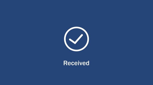 Minimalist digital loading spinner animation transitioning into a successful received checkmark on a solid navy blue background, for user interface, and web application feedback