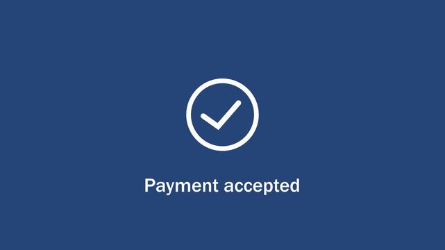 Digital payment accepted animation featuring a clean white checkmark on a solid navy blue background, e-commerce checkout success screens, mobile app interfaces, and ui