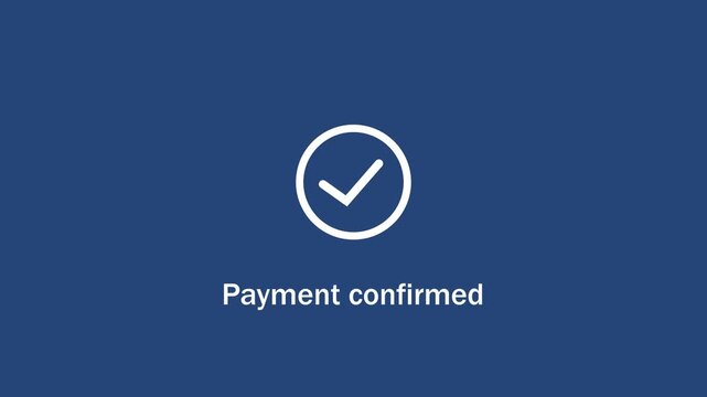 Digital payment confirmed animation featuring a minimalist white checkmark on a solid navy blue background, for e-commerce transactions, online banking interfaces, and secure checkout, user experience