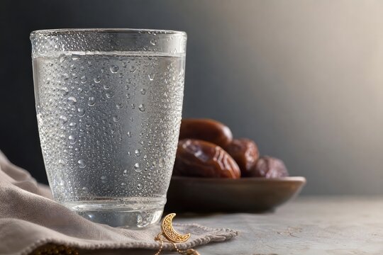 Glass of Cold Water and Dates for Ramadan Iftar