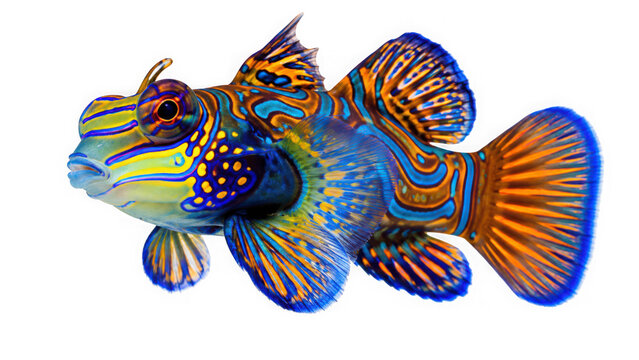 Vibrant mandarinfish synchiropus splendidus isolated on transparent background
