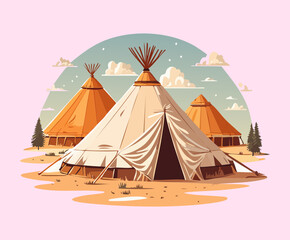 desert nomad teepee tents encampment on sand dunes for mobile strategy strategy game environment map asset icon © color