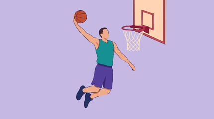 Vector illustration of a basketball player jumping to perform a slam dunk © shehtaz