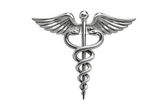 Silver caduceus symbol isolated on transparent background