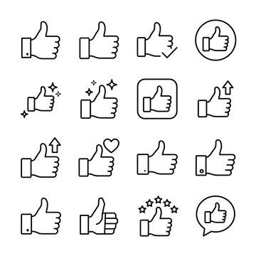Set of positive hand gesture icons with sparkles