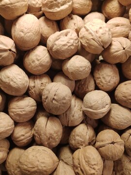 Walnut raw image. Whole walnuts stock. Close-up of the walnuts in natural light. 