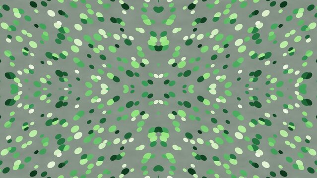 Symmetrical abstract green foliage confetti seamless pattern on transparent background