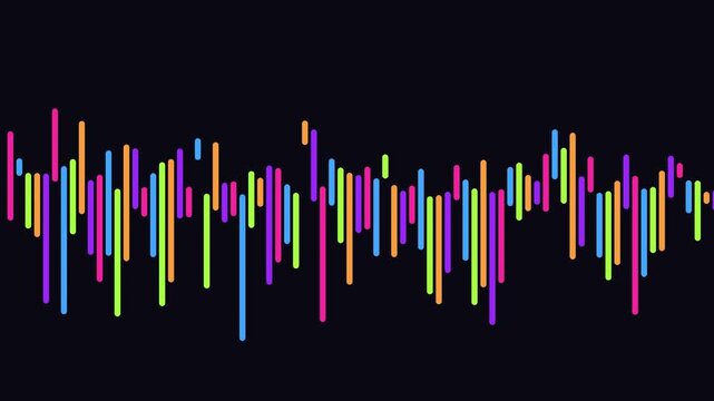 Colorful audio waveform animation, dynamic sound frequency visualization, digital music equalizer 4k background, for media production