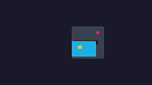 Credit card payment transaction animation: inserting bank card into atm terminal 4k