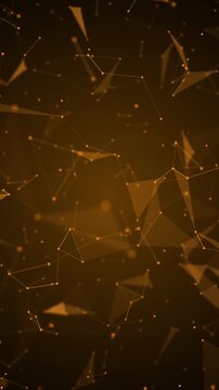Orange Abstract Polygon Network Background animation,Golden Geometric Particle Connection Motion Design for AI Technology and Science Videos Streams,vertical social media intro design element