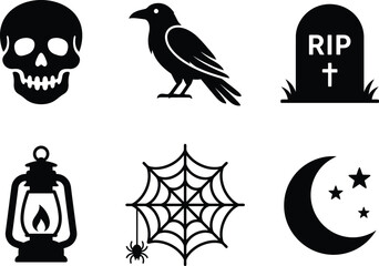 Fototapeta premium Set of black and white halloween icons and spooky elements