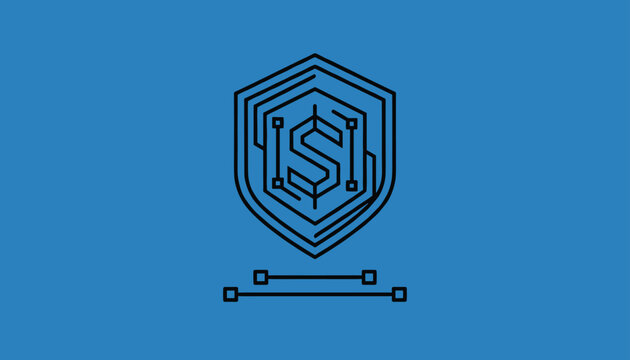 Secure banking logo or secure money transfer icon showing a dollar symbol inside a protective digital network shield.