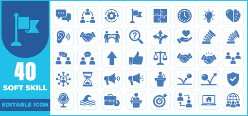 Fototapeta premium A comprehensive collection of soft skill icons representing professional development communication leadership teamwork problem solving and emotional intelligence for modern business graphic