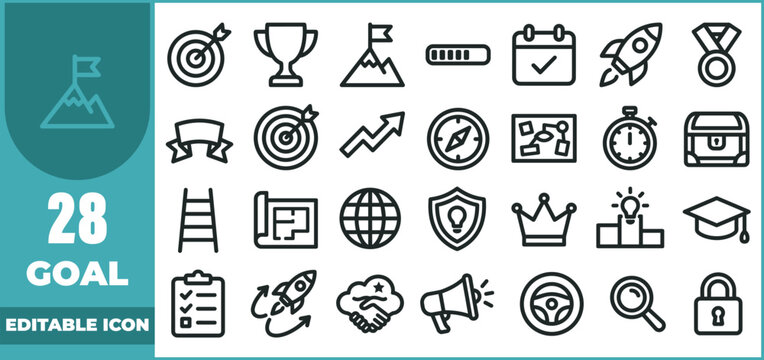 A comprehensive collection of twenty eight hand drawn doodle icons representing business goals success planning leadership achievement strategy and various professional development growth