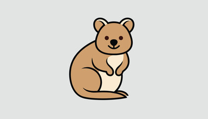 Obraz premium Adorable cartoon quokka smiling warmly with paws held together, depicted against a clean light grey background.
