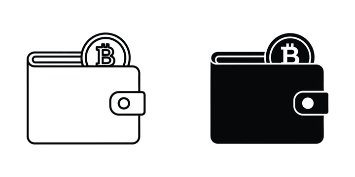 Bitcoin coin in a wallet outline and silhouette for digital currency concepts