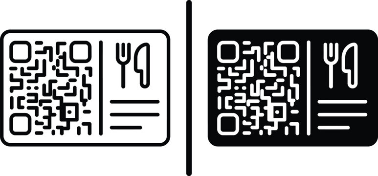 QR code restaurant menu vector icon. Contactless dining digital menu card linear and glyph symbol for mobile scanning