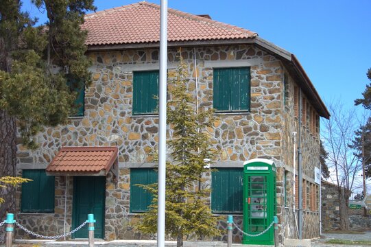 Old stone building at the touristic center of Troodos mountain in Cyprus