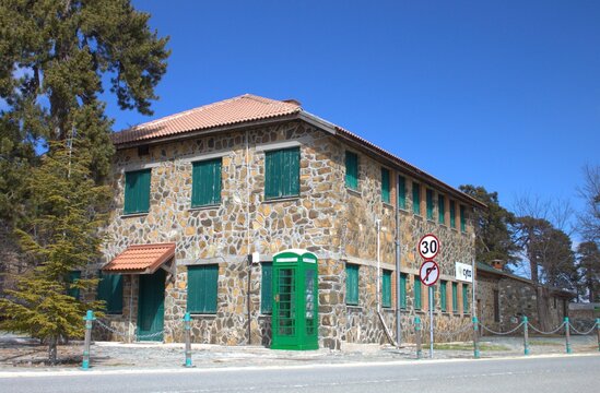 Old stone building at the touristic center of Troodos mountain in Cyprus
