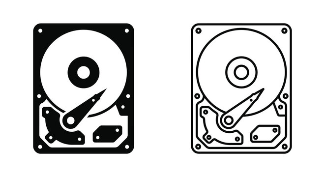 Hard Disk Drive Silhouette Black And White Line Art Icon