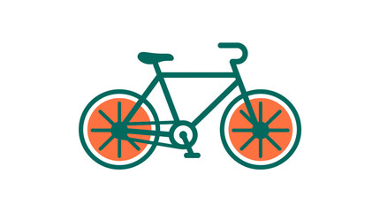Fototapeta premium Flat Design Green Bicycle with Orange Wheels Illustration.