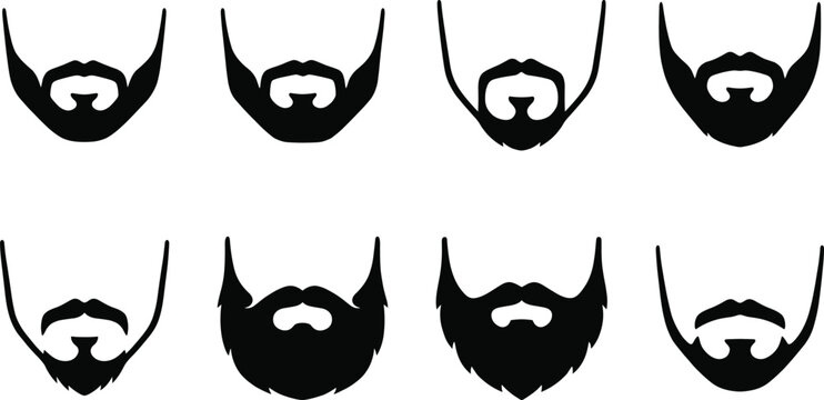 Collection of Beard and Mustache Silhouette Styles for Barber Logo Design and Grooming Icons