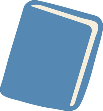 A simple blue hardcover book icon with a minimalist flat design is shown at a slight angle against a transparent background.