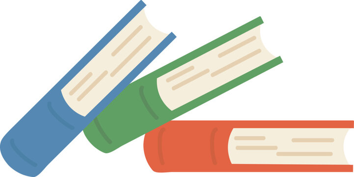 A colorful illustration features three hardcover books arranged diagonally in an overlapping stack, representing education, reading, and knowledge.