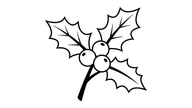 Holly Berry Illustration: A classic line art illustration of a holly sprig with three red berries and sharp leaves, symbolizing the festive holiday season.