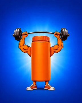 3d cartoon robot lifting weights in gym