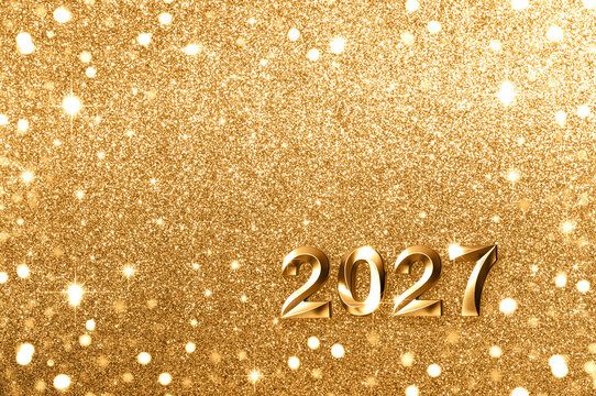Gold glitter background with 2027 new year celebration and festive sparkling numbers