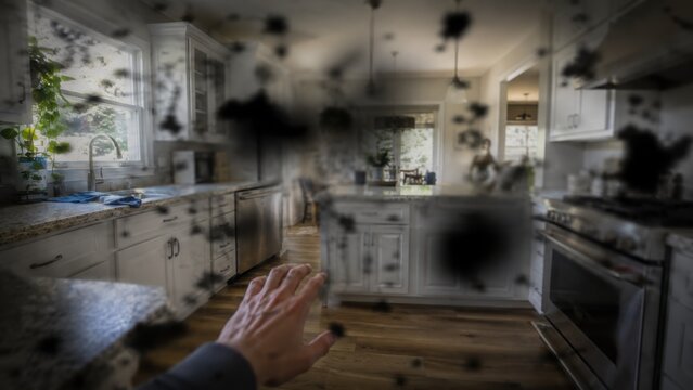 Diabetic retinopathy vision simulation in a bright kitchen