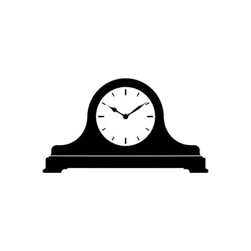 Black silhouette of a classic mantel clock on a white background
