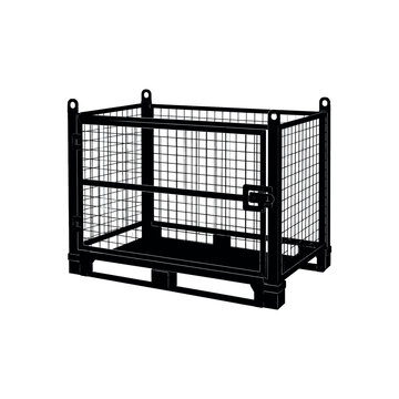 Black metal wire mesh storage cage container on a white background