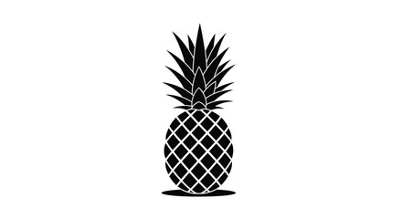 A striking black and white silhouette of a pineapple with detailed leaf and textured body patterns © grvect02