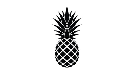 A striking black silhouette depicts a pineapple with detailed leaf and textured rind patterns © grvect02