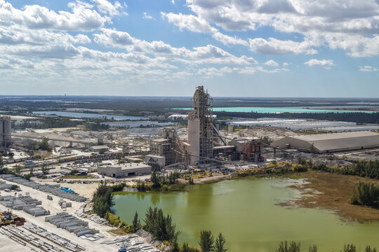 Cement factory producing construction materials with industrial equipment