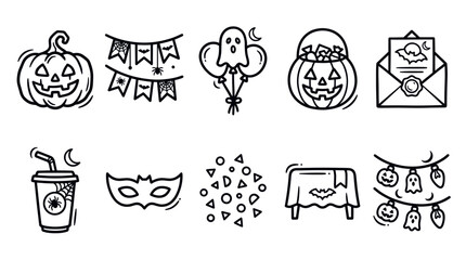 Fototapeta premium Halloween Party Decoration Outline Icons Collection