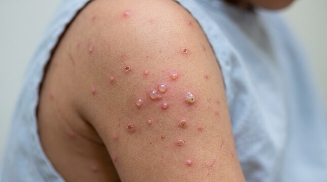 Realistic Clinical Close Up of Varicella Chickenpox with Vesicular Skin Rash Medical Image