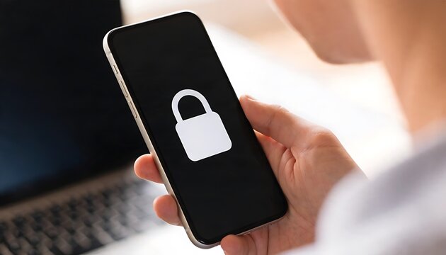 Person holding smartphone with lock icon. Mobile device security and data protection concept.