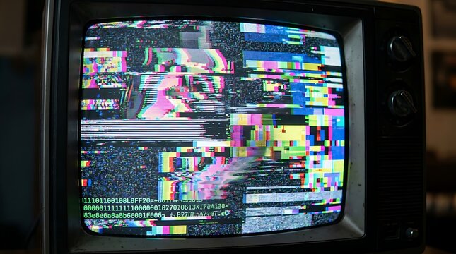 Retro Television with Colorful Glitch Effect.