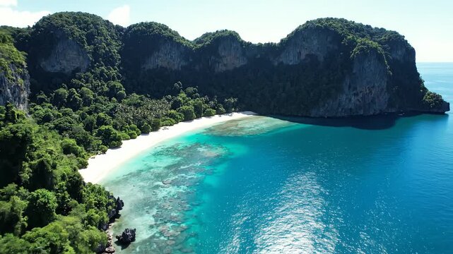 Aerial view of tropical island with turquoise water and limestone cli&hellip;