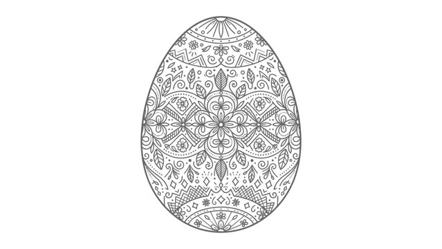 Ornate Easter Egg Design: A beautifully intricate line drawing of an Easter egg adorned with delicate, symmetrical patterns and floral motifs.