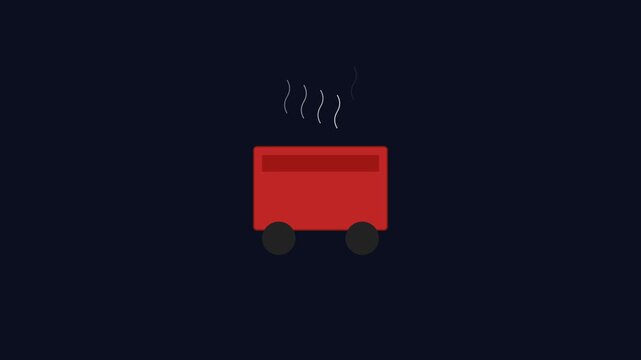 Minimalist red steaming wagon animation: flat motion for logistics and delivery concepts 4k