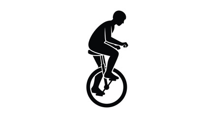 A simple black silhouette depicts a person skillfully riding a unicycle with balance © grvect02