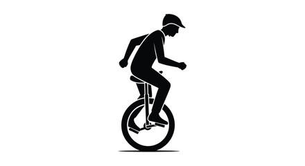 A silhouetted figure skillfully rides a unicycle showcasing balance and athletic ability high quality © grvect02