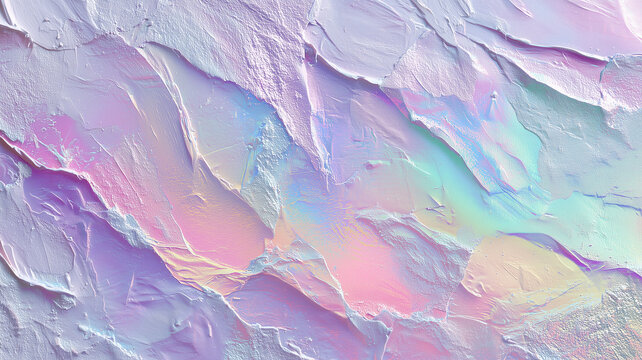 Abstract textured painting background with pastel pearlescent acrylic palette knife strokes.
