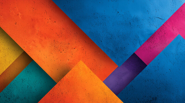 Abstract geometric material background with colorful textured concrete layers and shadows.